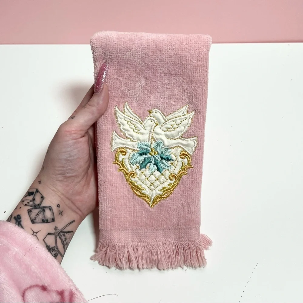 Vintage pink pastel dove bathroom hand towel